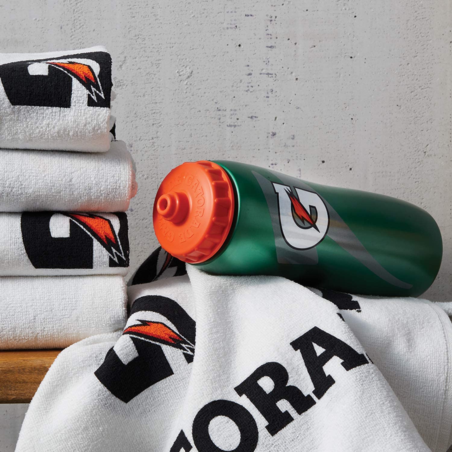 Gatorade water bottles & towel